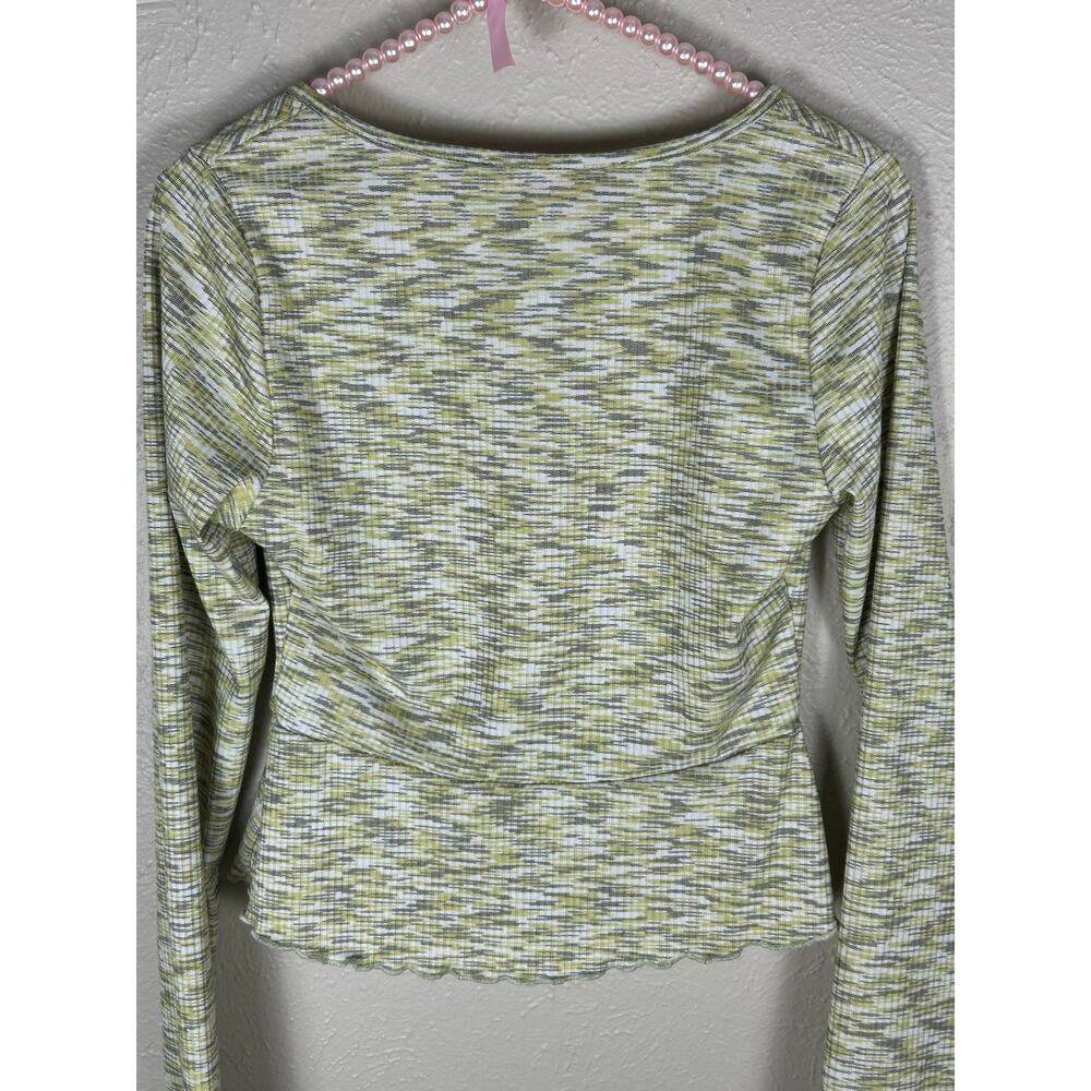 Lisa Says Gah Top Size Small Long Sleeve V-Neck Green Gray Y2K Shirt Made in USA - Picture 10 of 11